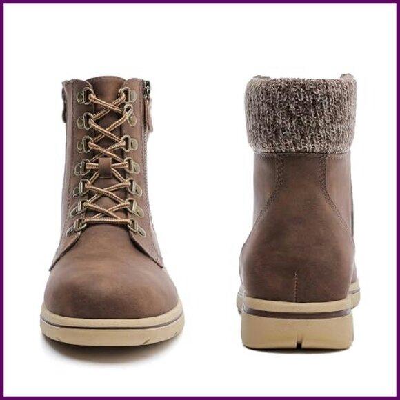 Wide Width Ankle Boots Flat Heel Side Zipper Lace Up Booties - Picture 6 of 7